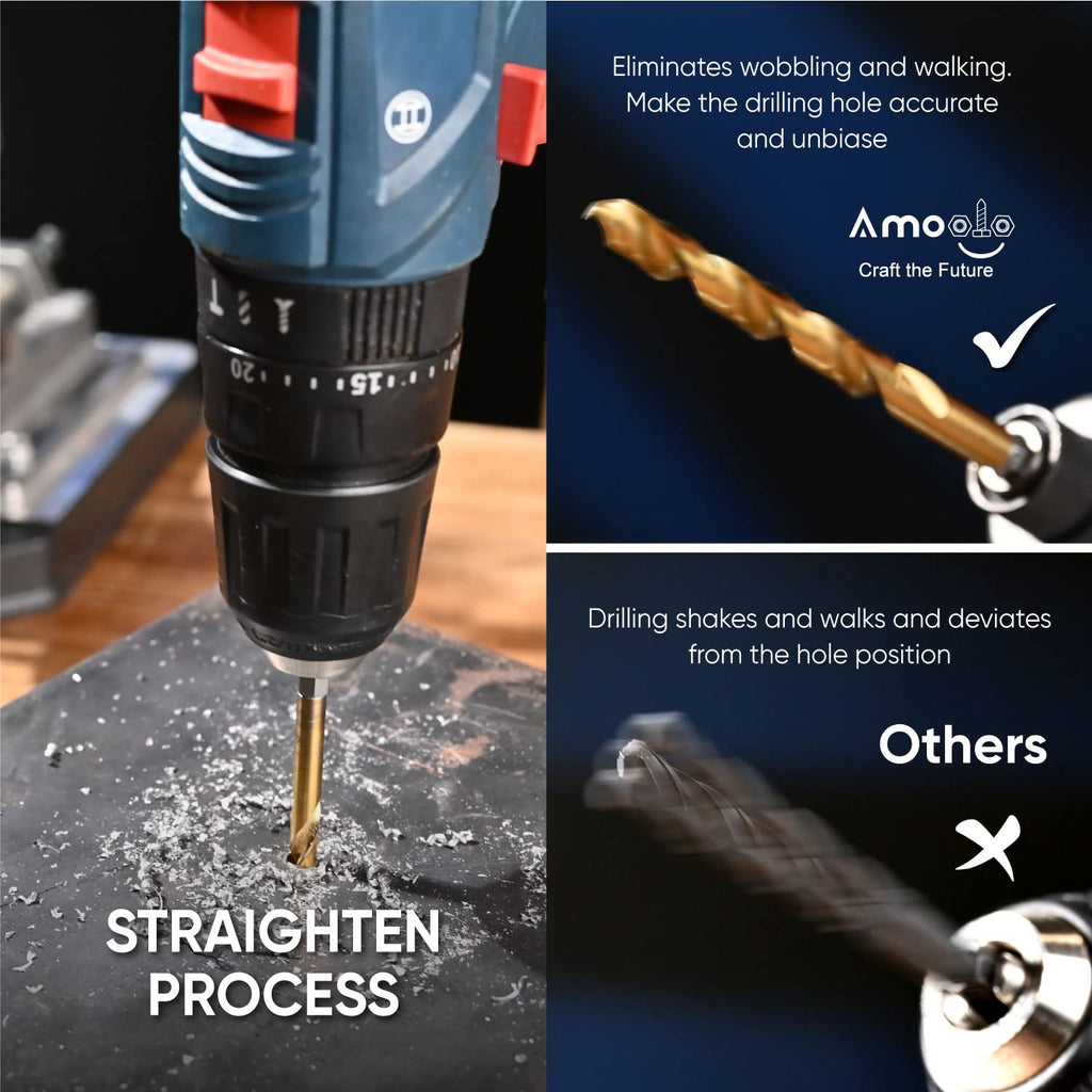 amoolo 3/32 Twist Drill Bit Set, 10Pcs Titanium HSS Hex Shank Impact Drill Bit Set for Metal, Steel, Wood, Plastic, Quick Change Design