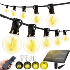 FUANXIEI 150FT Solar Lights Outdoor Waterproof: G40 45M Shatterproof Bulbs Patio Lights - Solar Powered Remote Control 3 Light Modes Dimmable Solar Light - Camping Backyard Garden Deck Outside Yard