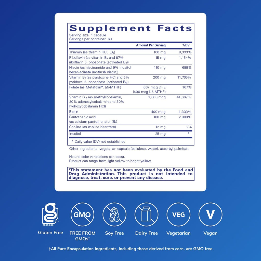Pure Encapsulations B6 Complex - Supports Nervous System & Brain Health* - Includes B Vitamins - Contains Enriched Vitamin B6 - Non-GMO & Gluten Free - 60 Capsules