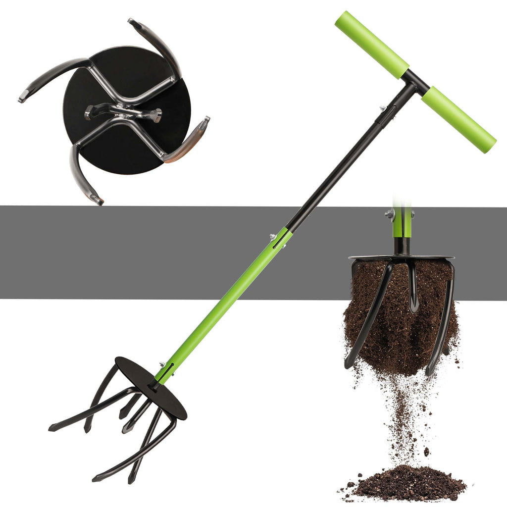 KLDOLLAR Hand Tiller Cultivator, Manual Twist Tiller with Sharp Arrow Tines