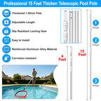 UPGRADED Pool Pole 15 Foot Telescopic Swimming Pool Poles,Telescopic Pool Cleaning Pole,Adjustable Professional Pole for Skimmer Net,Rake,Brush,Vacuum Head,Heavy Duty Aluminum Thicken 1.3mm Pole
