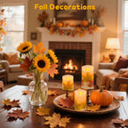 Maple Leaf Flameless Candles Set of 3, Fall Candles with Remote & Timer