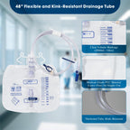 BeHerk 2000mL Catheter Bags for Men and Women 3 Pack Professional Urinary Drainage Bags with Enhanced Anti-Reflux Drip Chamber, 48” Thickened Drainage Tube, Adjustable Clips & Hanging Hook
