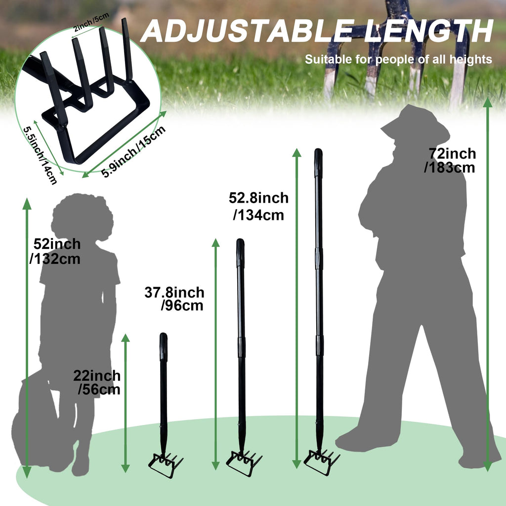 4-Tines Rake and Stirrup Hoe - Stainless Steel Cultivator for Gardening