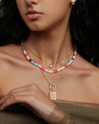 MJartoria Layered Initial Necklaces for Women Trendy, 14K Gold Plated Simple Star Choker Square Letter Pendant Necklace, Colorful Beaded Necklace, Gold Necklaces Jewelry Gifts (K, Gold Plated)