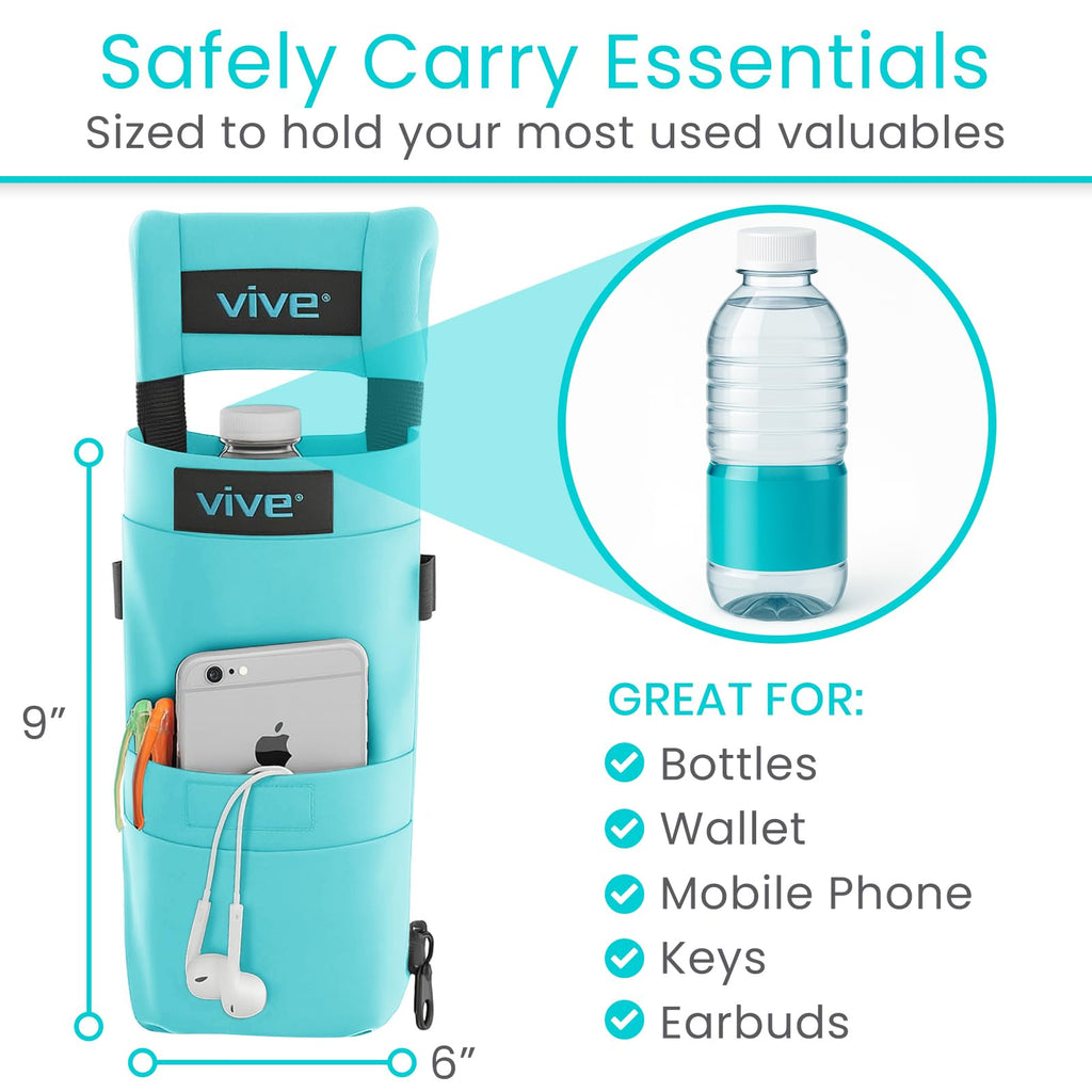 Vive Premium Crutch Pads, Bag, & Hand Grips (5 PCS) - Crutches for Adults Armpit Padding, Hand Grips, Accessories Pouch - Soft Tips Medical Padded Handles for Kids, Men, Women - Lightweight (Teal)