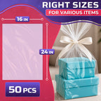 16x24 Shrink Wrap Bags for Gifts – 50 Pcs Clear Heat Shrink Wrap for Father’s Day Packaging, Works with Hair Dryer at Medium Temperature – Neat Storage for Clothing, Cosmetics, Boxes & Bulky Items