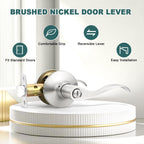 GOBEKOR 5 Pack Brushed Nickel Door Handle Interior Door Levers Privacy for Bedroom Bathroom Door Lock Keyless Wave Lever Door Handles