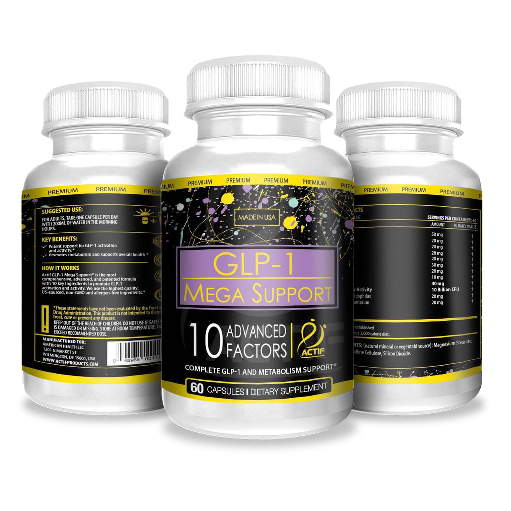 ACTIF GLP-1 Mega Support with 10 Advanced Weight Factors and Probiotics, GLP-1 Activator and Metabolism Support, Non GMO, Made in USA, 60 Count