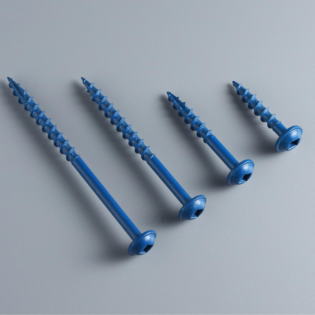 BNUOK Pocket Hole Screws 1 Inch, 300Pcs, Anti-Rust Blue Coated Pocket Screws #8 x 1, Exterior Wood Screws, Coarse Thread, Washer Head Square Drive, Self-Tapping Tip, with Drive Bit
