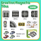 Magnetic Tiles Road Set with Pullback Car, Magnetic Tiles for Kids Ages 3-5 4-8, Magnet Building Tile for Toddler Kids Boys Girls, Creative STEM Building Toy & Learning Educational Magnet Toys