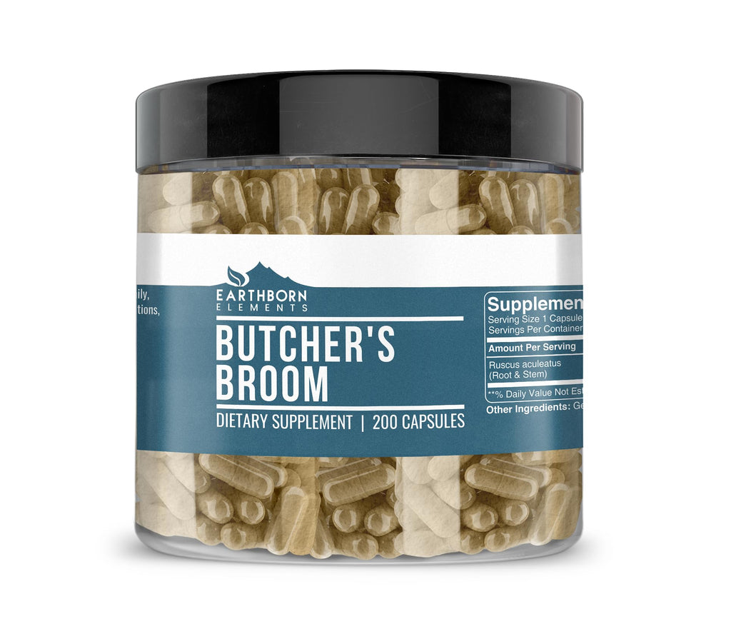 Earthborn Elements Butcher's Broom 200 Capsules, Pure & Undiluted, No Additives