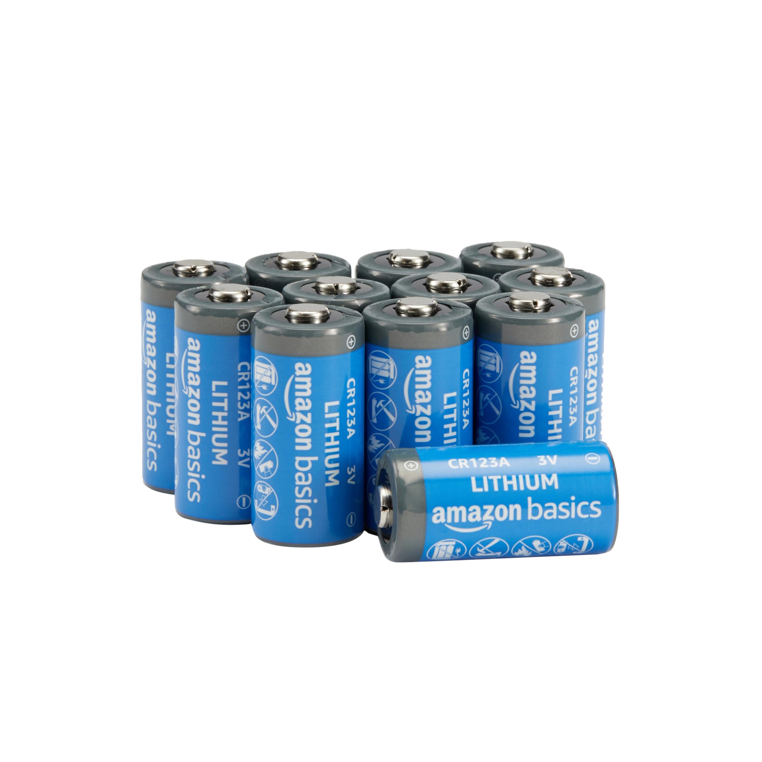 Amazon Basics 12-Pack Non-Rechargeable CR123A Lithium Batteries, 3 Volt, Up to 10-Year Shelf Life, Not for Arlo Cameras