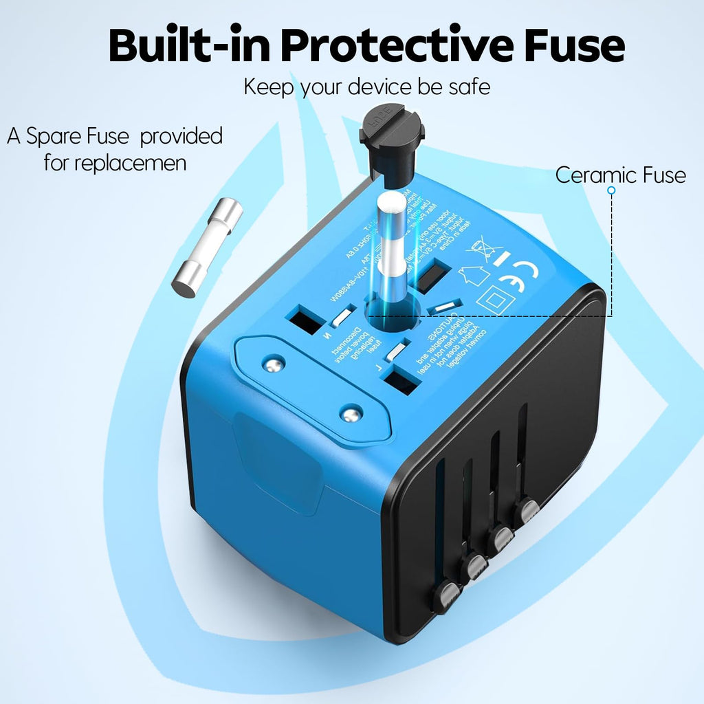 JMFONE Universal Travel Adapter, 2 USB-C & 2 USB-A Ports, 2500W AC Outlet