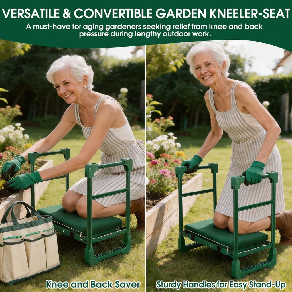 Garden Kneeler and Seat Foldable w/ Extendable Legs/Thicken Pad for Seniors