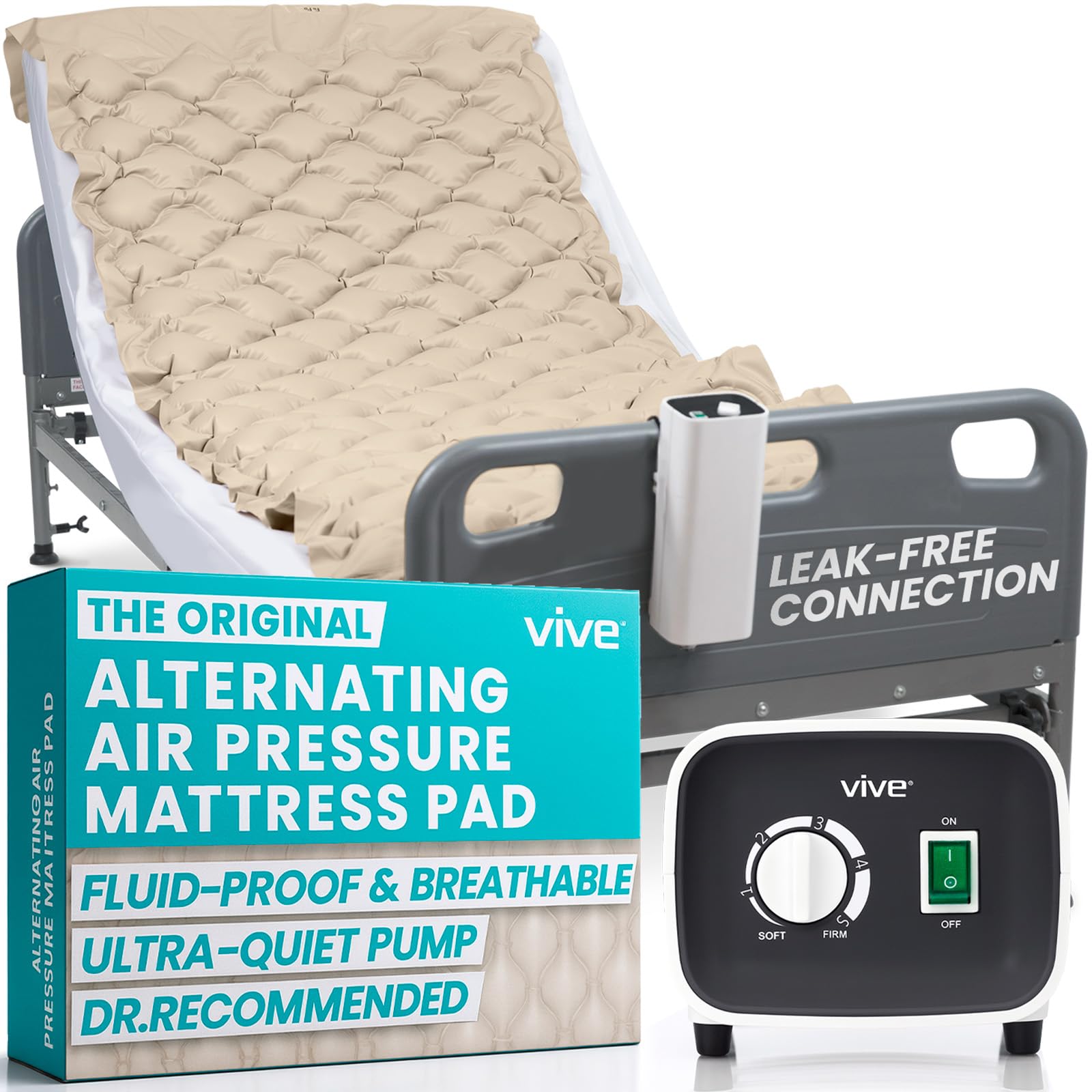 Vive Alternating Pressure Mattress - Includes Electric Pump System and Mattress Pad Cover - Quiet, Inflatable Bed Air Topper for Pressure Ulcer and Pressure Sore Treatment - Fits Standard Hospital Bed