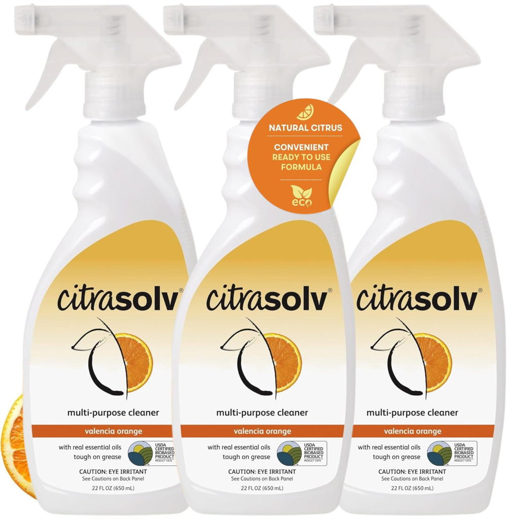 Citra Solv All Purpose Cleaning Spray – Powerful Citrus Degreaser for Kitchen & Bathroom, Multi-Surface Cleaner, No Harsh Chemicals, Valencia Orange 22oz (Pack of 3)