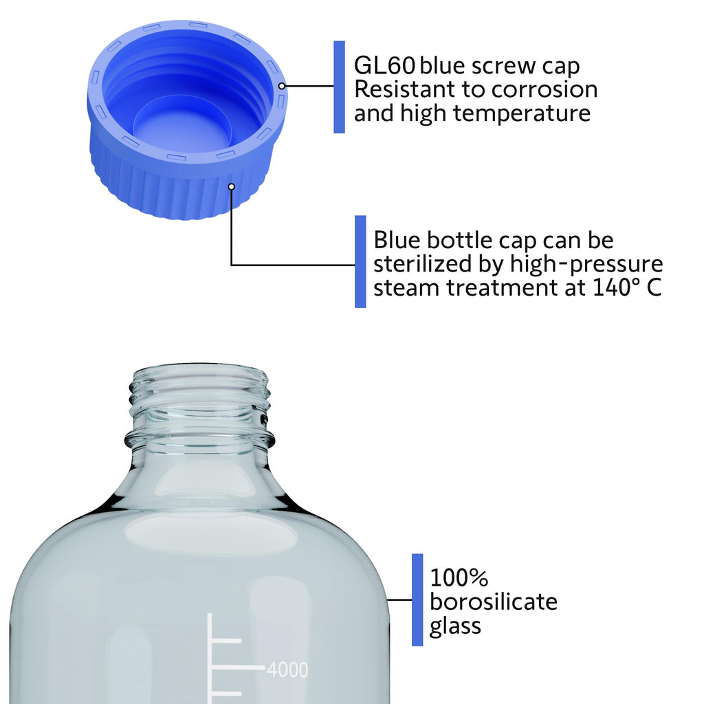 MorexLab 5000ML Storage Glass Bottles – 1pc Round Media Storage Bottle – Borosilicate Glass Bottles – Safe Probe Storage Glass Storage Bottles with GL60 Blue Screw Cap (5000ml - 1pc)