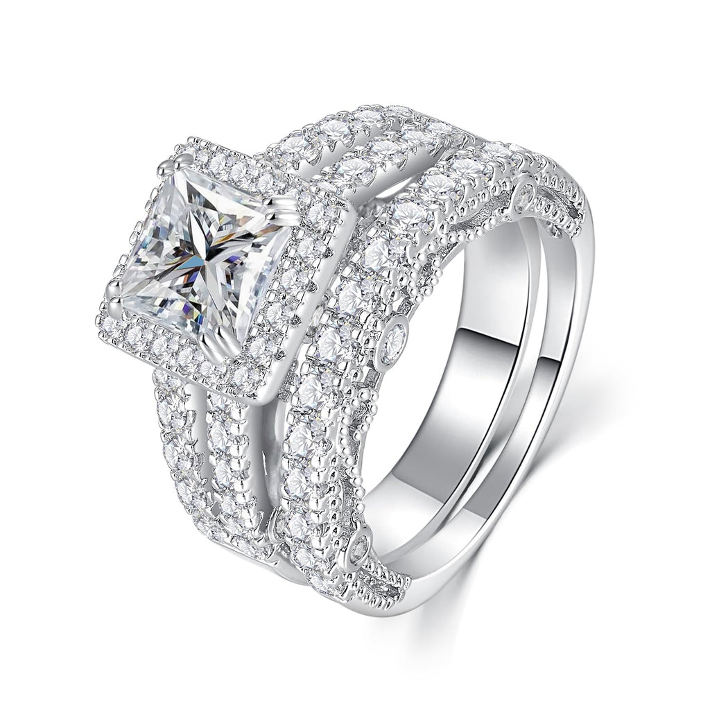 AVECON 5CT Princess Cut Engagement Wedding Ring Set for Women, Size 7
