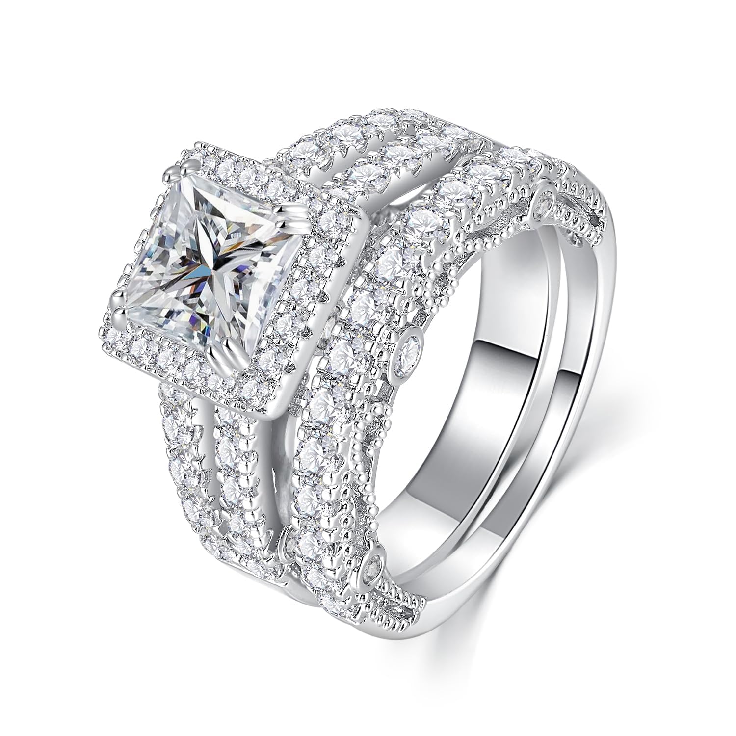 AVECON 5CT Princess Cut Engagement Wedding Ring Set for Women, Size 7