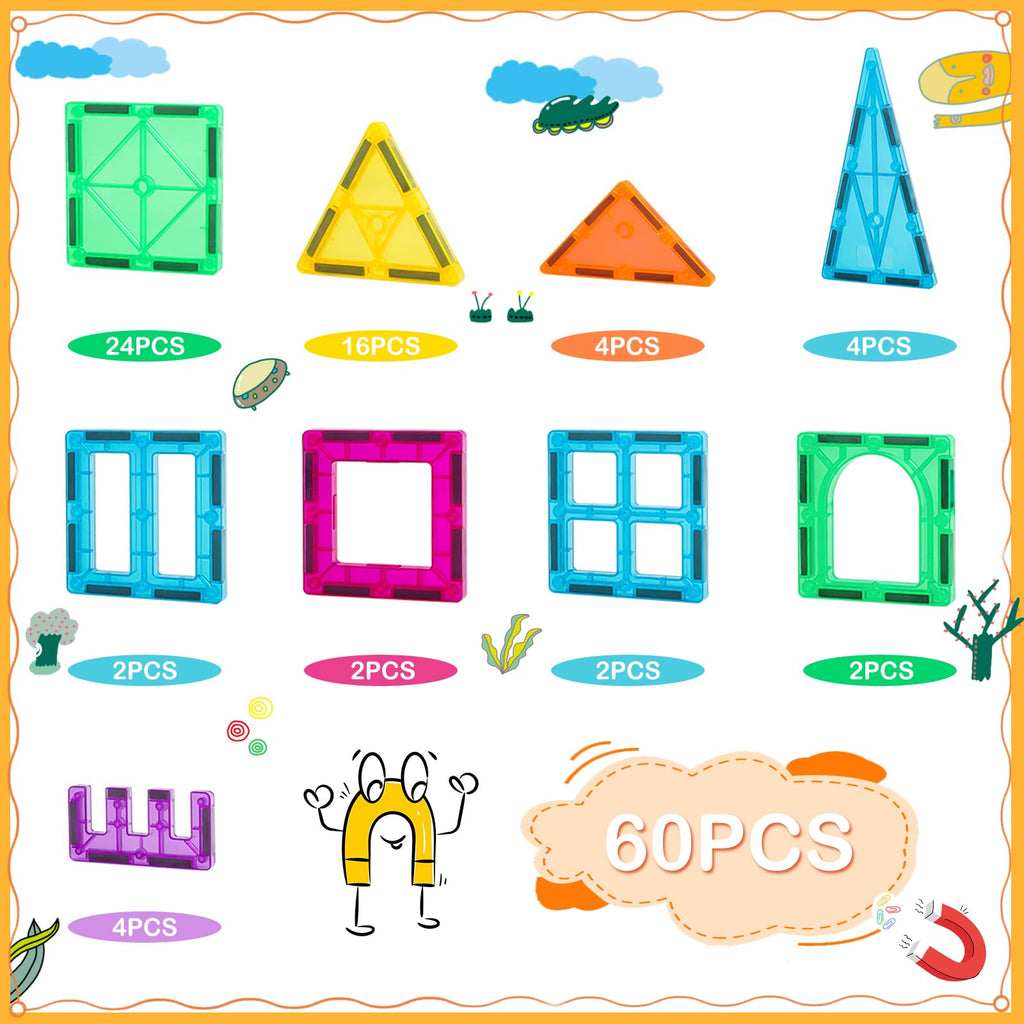 CuteTiger Magnetic Tiles, Magnet Tiles, Magnetic Building Blocks, Square Building Castle, Preschool Toys, STEM Stacking Construction Toys for Boys Girls 3 Years up