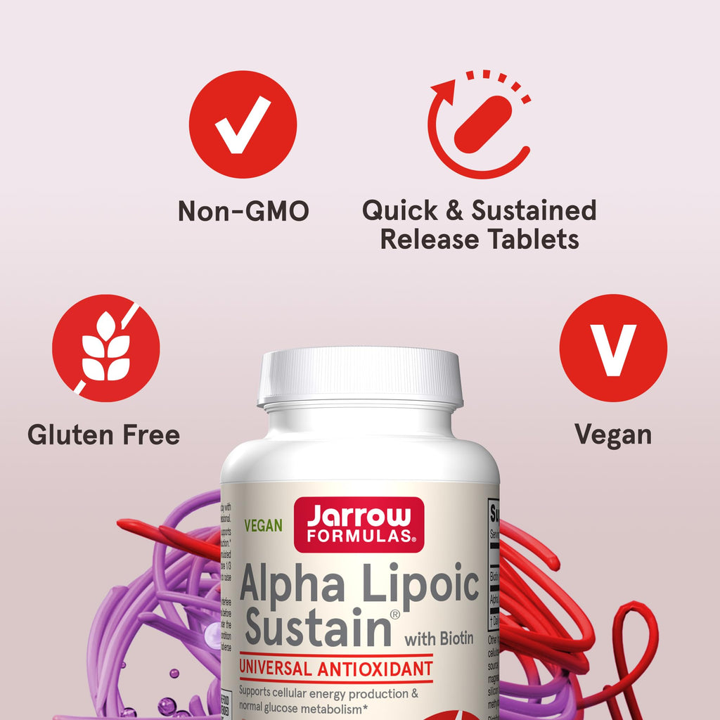 Jarrow Formulas® Alpha Lipoic Sustain with Biotin, 300 mg Alpha Lipoic Acid, Universal Antioxidant, Dietary Supplement, 60 Vegan Tablets, Up to a 60 Day Supply