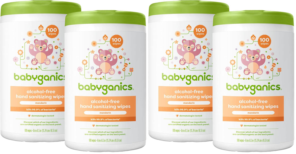 Babyganics Alcohol-Free Hand Sanitizing Wipes,Mandarin,Kills 99.9% of Common Bacteria,Moisturizing,(100 Count),Packaging May Vary,200 Count (Pack of 4)