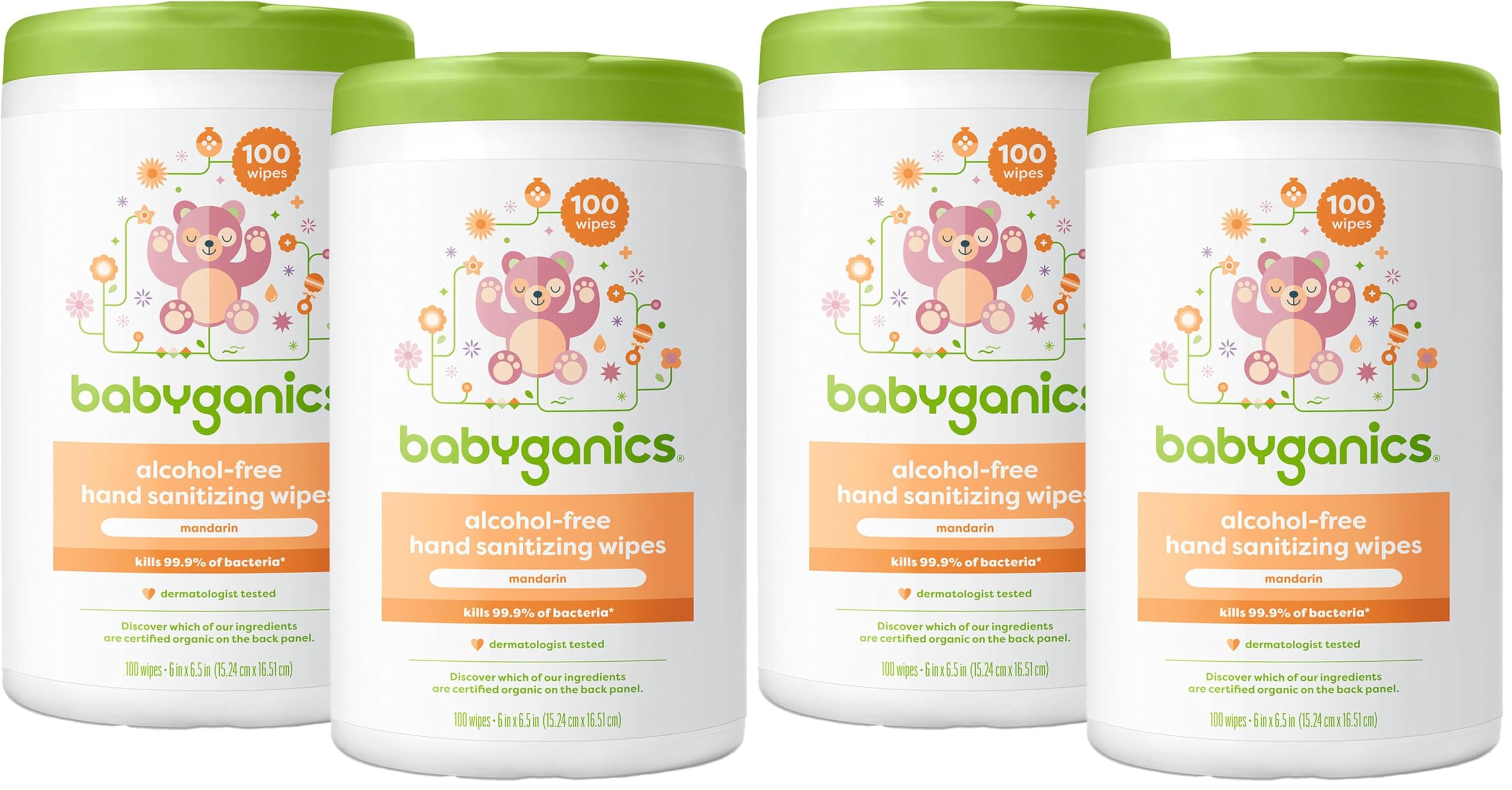 Babyganics Alcohol-Free Hand Sanitizing Wipes,Mandarin,Kills 99.9% of Common Bacteria,Moisturizing,(100 Count),Packaging May Vary,200 Count (Pack of 4)