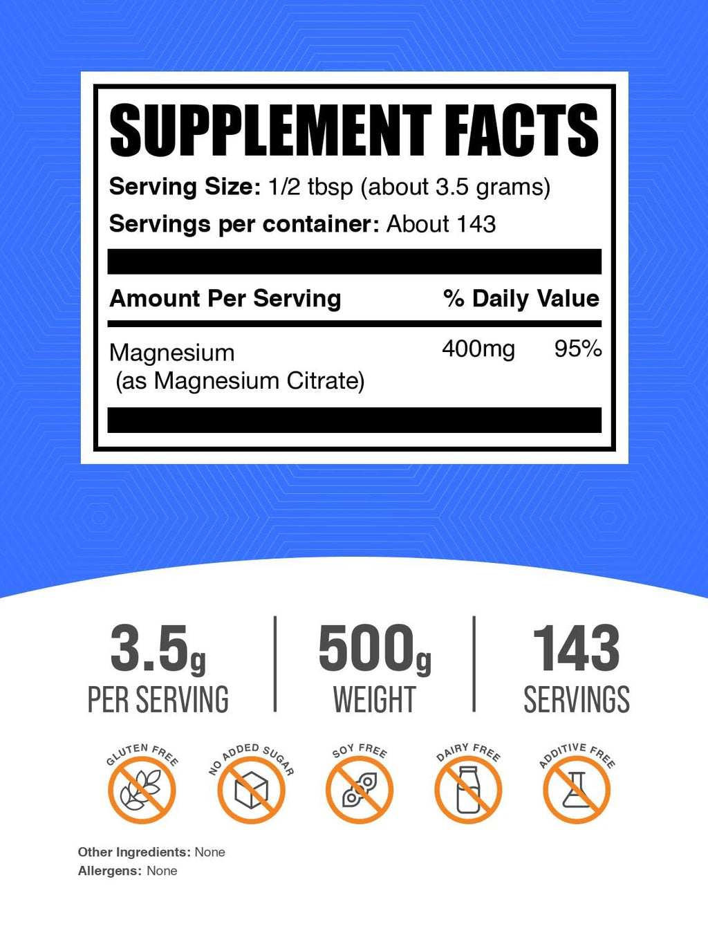 BulkSupplements.com Magnesium Citrate Powder - Magnesium Supplement, Mineral Supplement - Pure & Gluten Free, 3.5g per Serving, 500g (1.1 lbs) (Pack of 1)