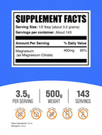 BulkSupplements.com Magnesium Citrate Powder - Magnesium Supplement, Mineral Supplement - Pure & Gluten Free, 3.5g per Serving, 500g (1.1 lbs) (Pack of 1)