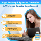 L Tyrosine Gummies, 2 Pack L-Tyrosine Supplement, Tyrosine Gummies with L-Theanine B6 D3, Tyrosine Supplement for Brain, Memory, Energy, Mood for Adult & Kids, Pineapple & Mango Flavor, 120 Ct