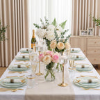 WDF Partyware 350PCS Green Plates Disposable - Sage Green Plastic Plates 50Guests Plastic Dinnerware with Rolled Napkins for Party/Birthday/Spring