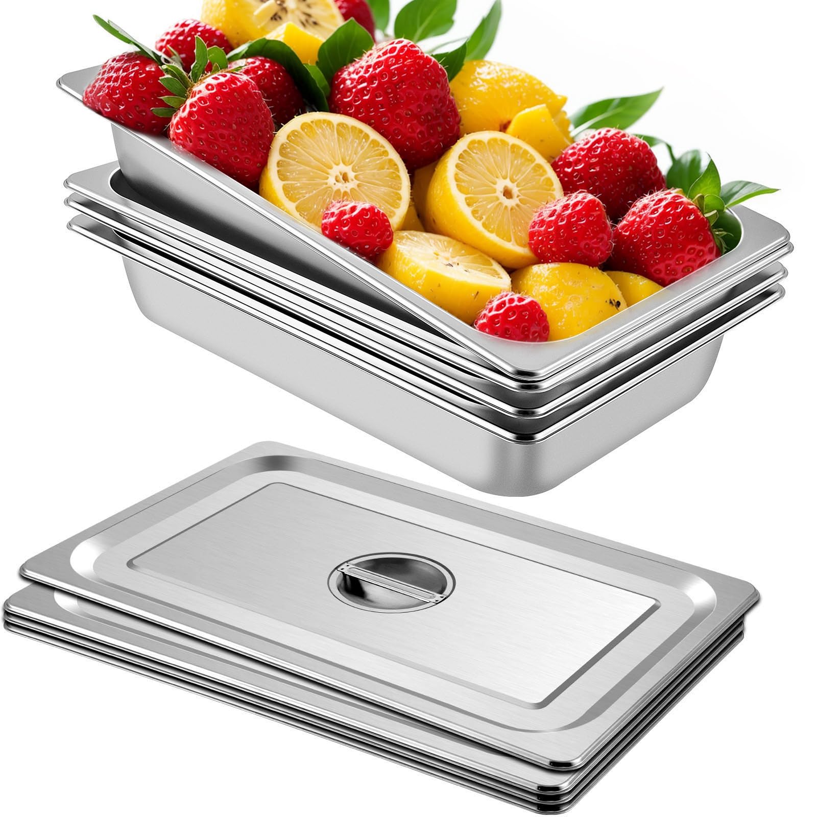 VEVOR 4 Pack Full Size Steam Table Pan,4 Inch Deep, 13L Capacity - Stainless Steel Food Container for Oven, Hotel - Anti-Jam Design