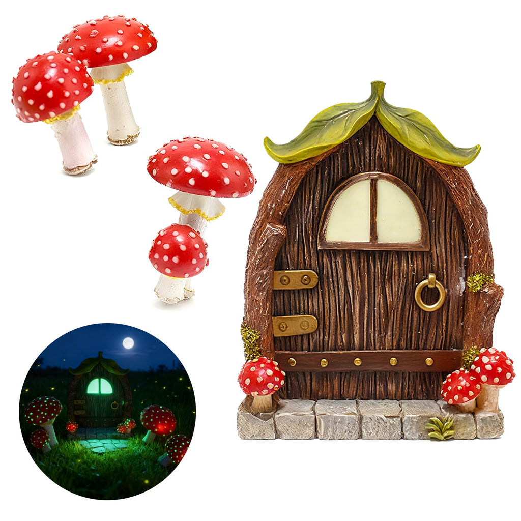 ChilArt Mushroom Fairy Door for Tree - Glow in The Dark Yard Art
