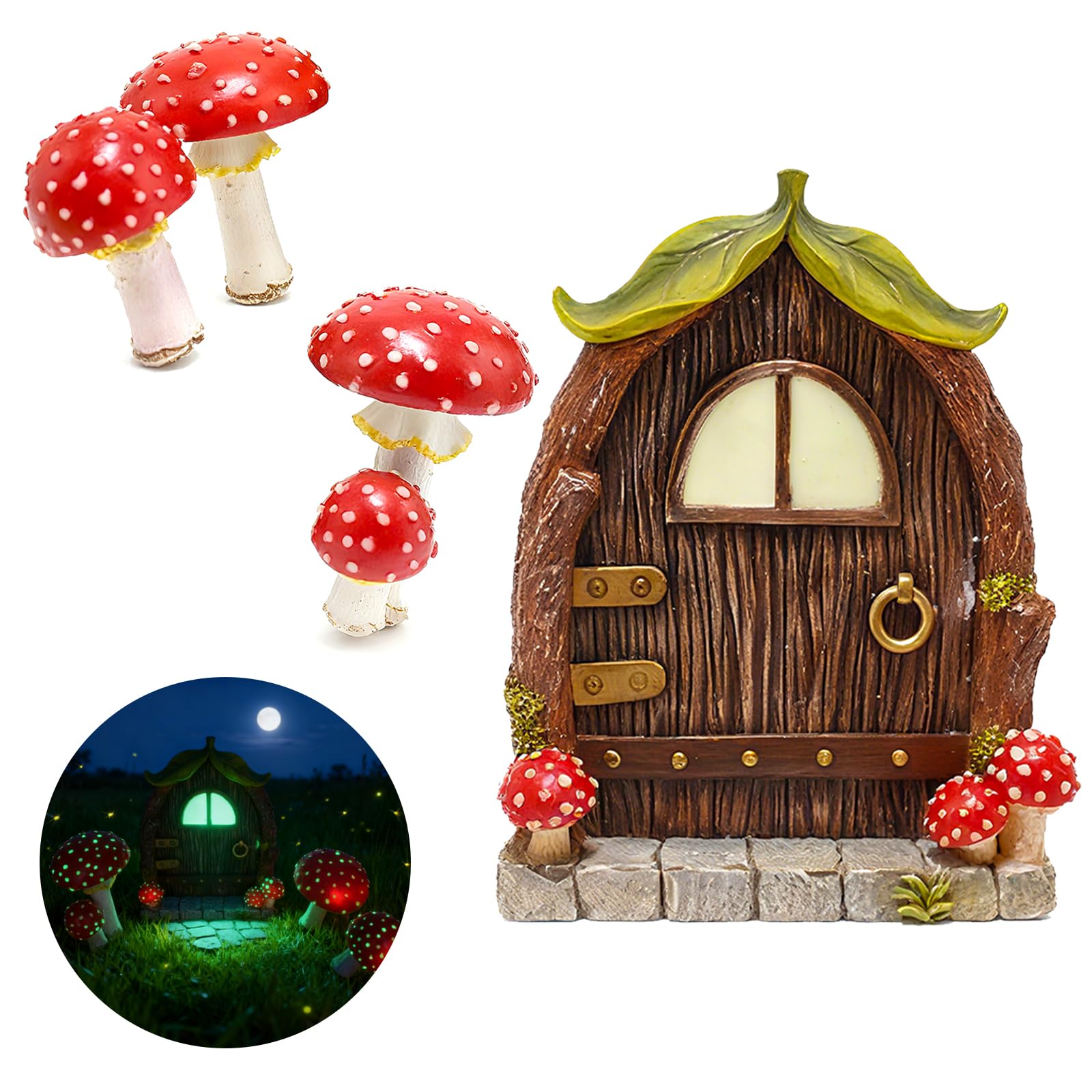 ChilArt Mushroom Fairy Door for Tree - Glow in The Dark Yard Art