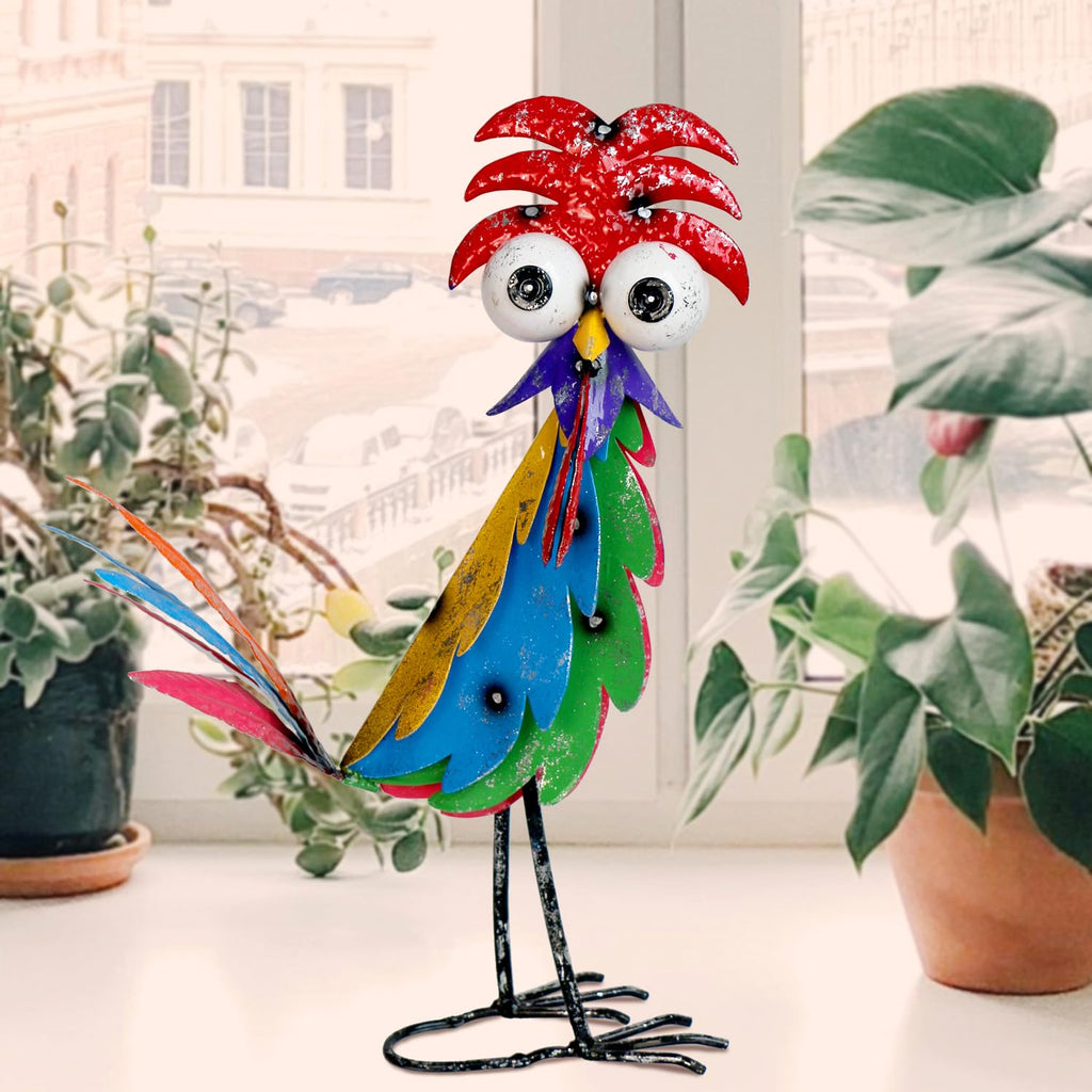 Natelf Outdoor Wacky Metal Rooster Yard Statue Decoration