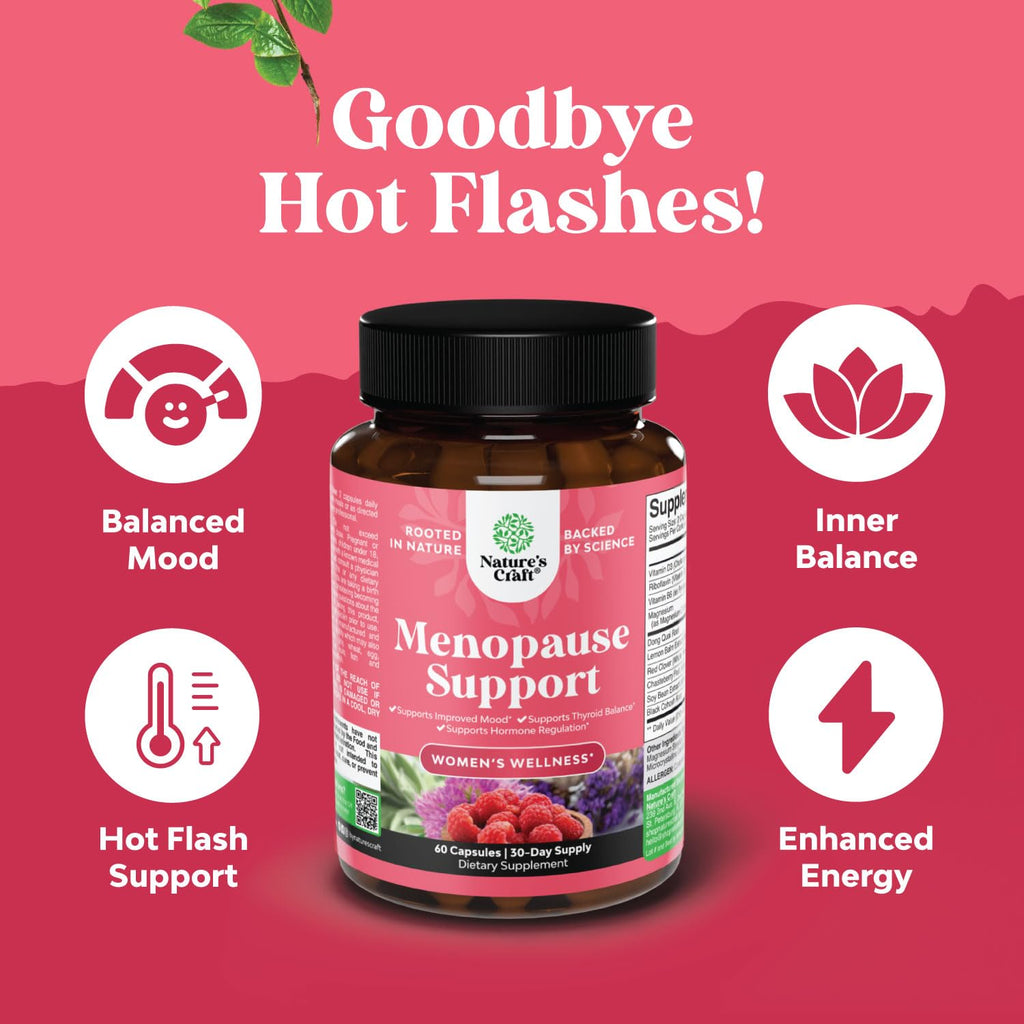 Natures Craft Complete Herbal Menopause Supplement for Women - Female Hormone Balance Capsules for Night Sweats Hot Flashes & Mood Swings with Dong Quai, Chaste Berry & Black Cohosh Root - 60 Count