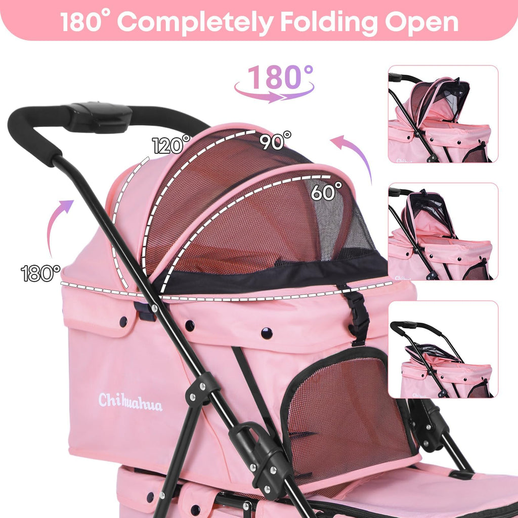Double Pet Stroller for Dogs and Cats,Cat Strollers for 2 Cats,Double Dog Stroller for 2 Small Medium Dogs,4 Lockable Wheels/Lightweight/Folding,Pink