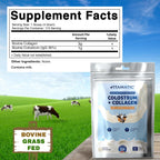 Vitamatic Bovine Colostrum + Collagen Powder - Supplement for Gut Health, Hair Growth, Beauty, Muscle Recovery, & Immune Support - Easy to Mix - Unflavored - 454 Gram, (16 oz)