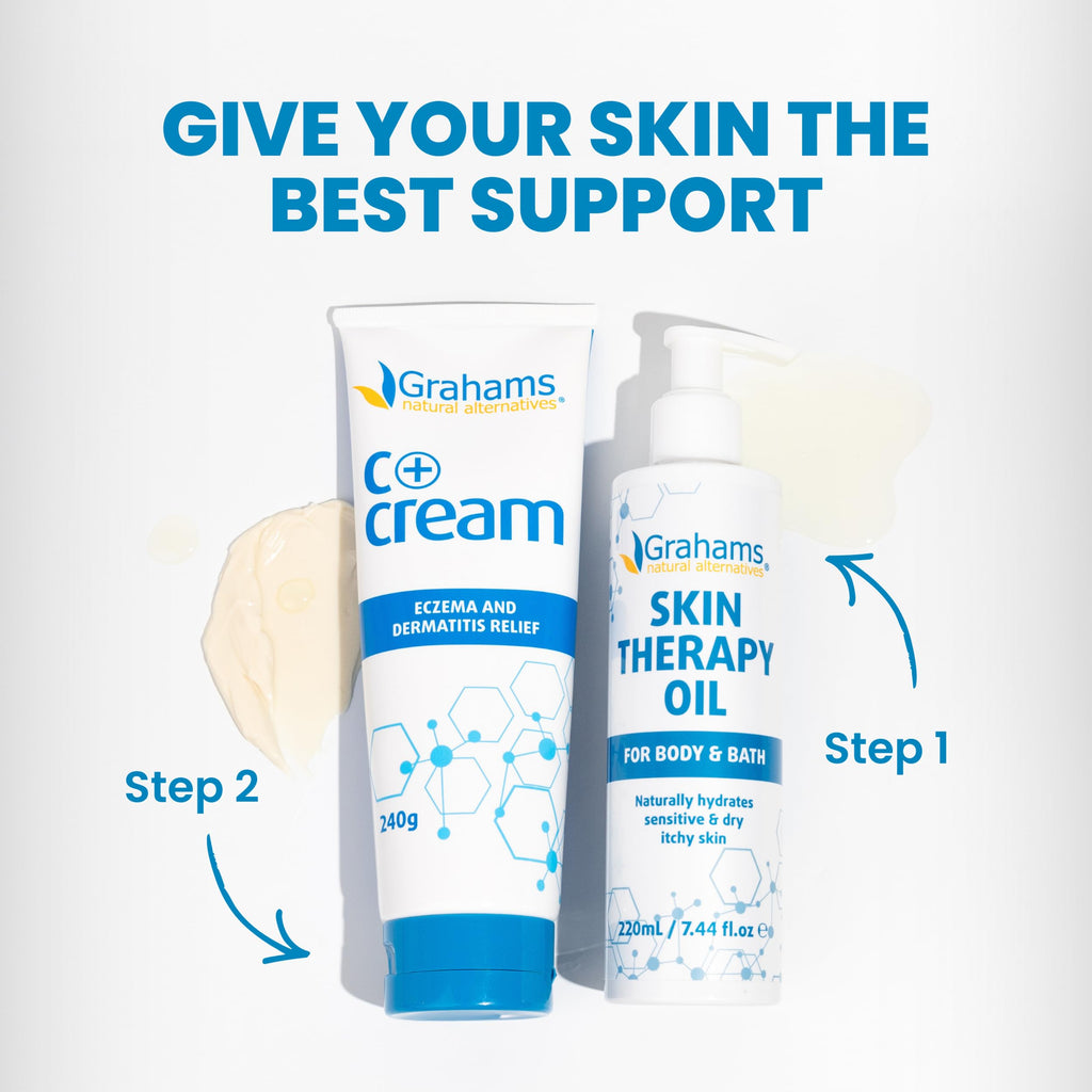 Grahams Natural C+ Eczema Relief Cream - Steroid-Free Moisturizer Soothes Dermatitis, Inflammation, Redness Treatment for Irritated, Dry Skin - All Natural Ingredients with Manuka Honey, (4.23oz)