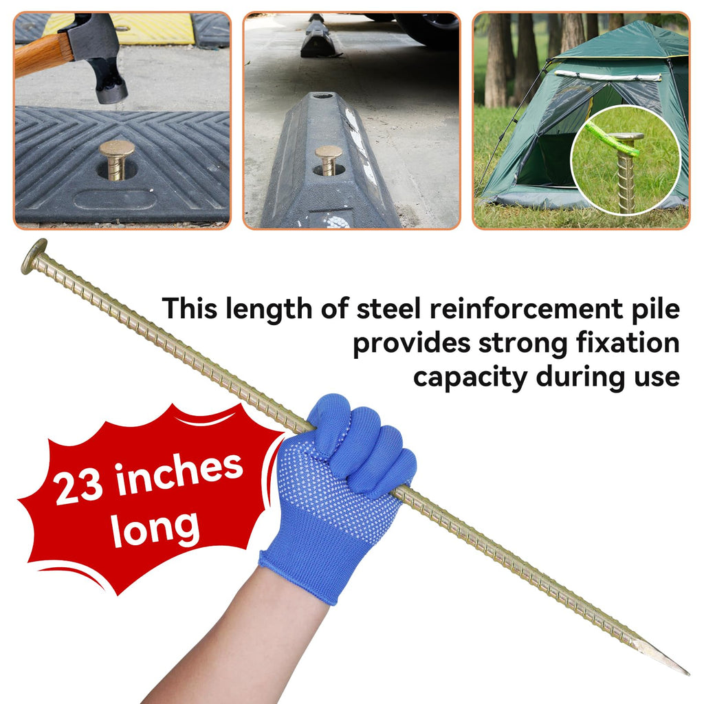 JPOIP 23-Inch Long Rebar Stakes - 1/2 Inch Diameter Heavy Duty Galvanized Steel Ground Asphalt Anchors for Speed Bump, Wheel Stop, Tent and More (4)