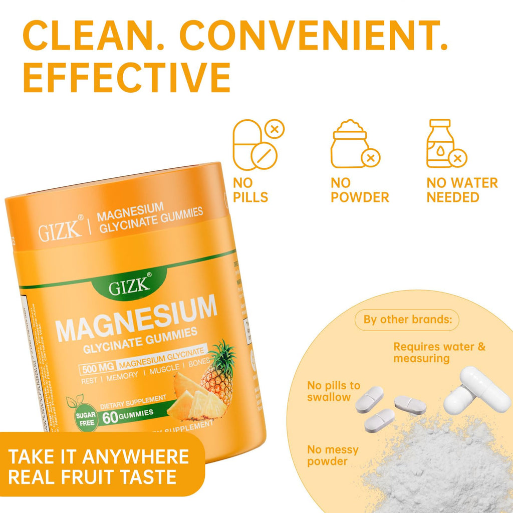 Magnesium Glycinate Gummies 500mg – Sugar Free Magnesium Gummies for Sleep, Stress, Muscle & Nerve Support – for Adults & Kids 4+, Vegan, No Melatonin (Pineapple Flavor, 60 Count)