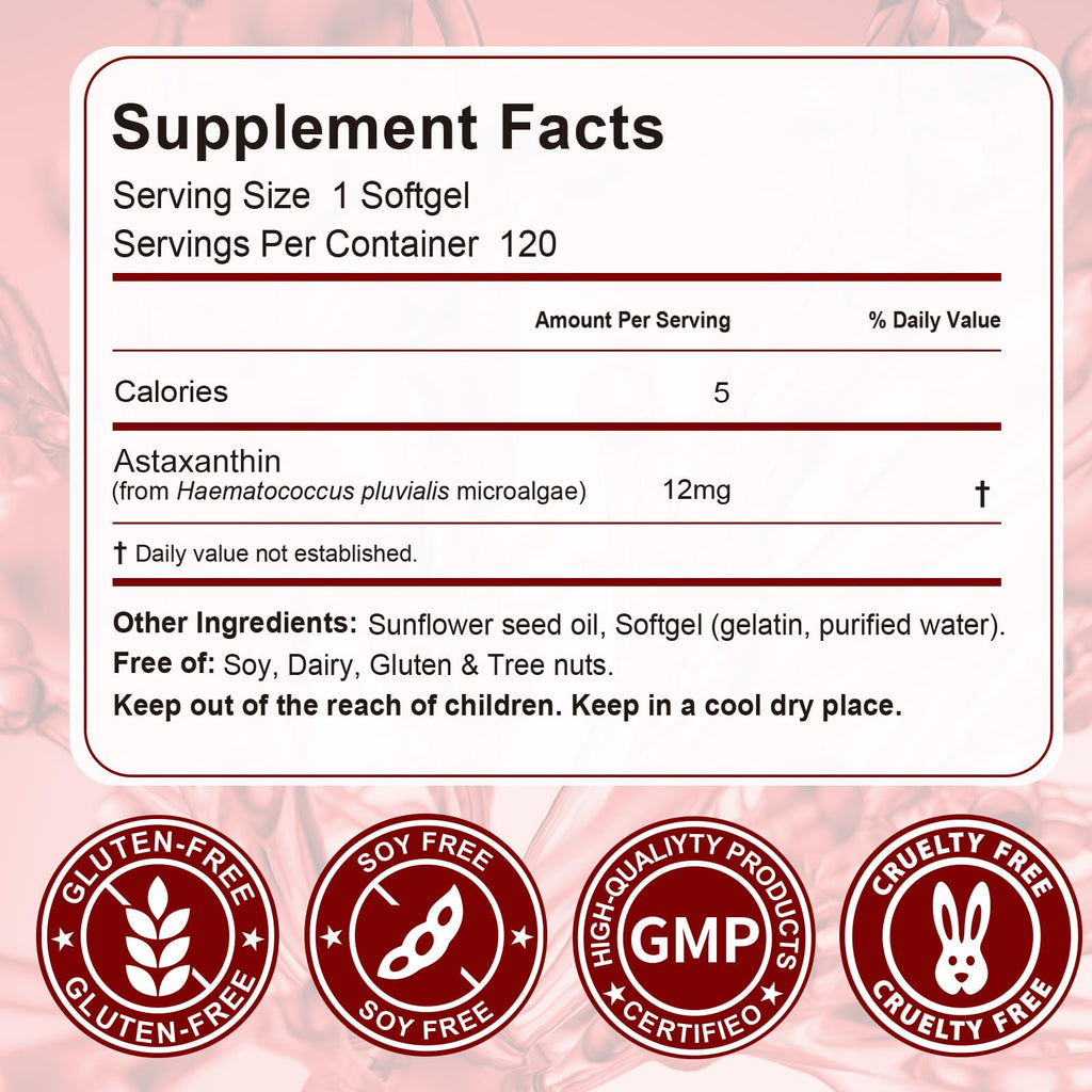 2 Pack Astaxanthin 12mg, Premium Astaxanthin Antioxidant Supplements with Antioxidant Activity, Supports Eye, Immune, Skin Health, Internal Circulation