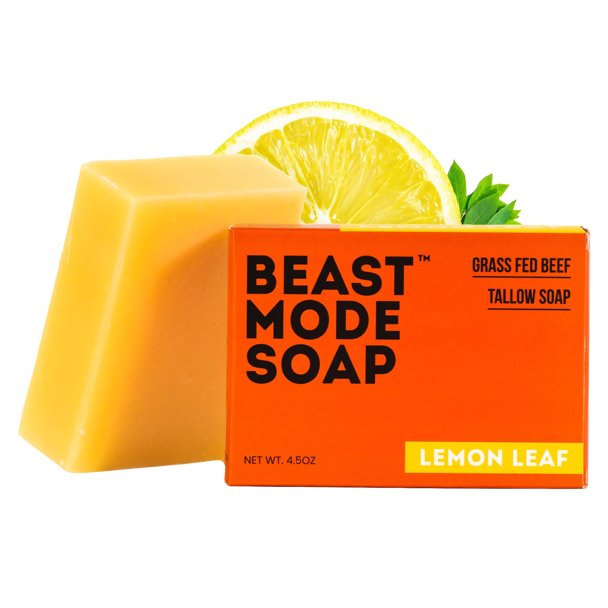 Beast Mode Soap for Men, Lemon Leaf, Single Bar – Natural Grass-Fed Tallow Bar Soap, Fresh Scent, Handcrafted, Non-Toxic