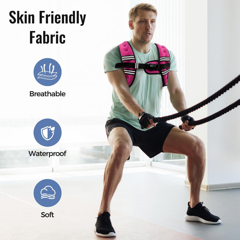 Zeerun Weighted Vest for Women & Men with Reflective Stripe and Adjustable Buckle, Comfortable & Durable Rucking Vest for Walking, Running & Strength Training, 6LBS-Pink