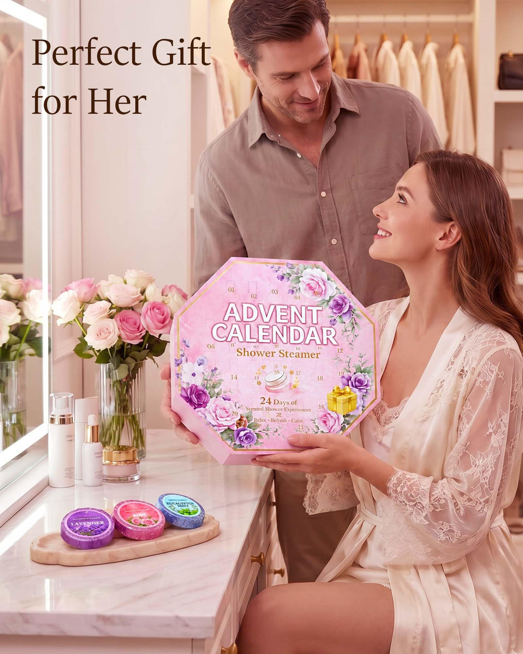 Shower Steamers Advent Calendar 2026 for Relaxation, 24 Spa Gifts for Women