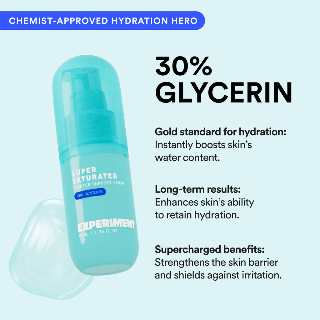 Experiment Super Saturated Ultra Hydrating Barrier Serum - 30% Glycerin, Polyglutamic Acid + Prickly Pear for Intensive Moisture, Plump + Dewy Skin, 1.35 FL OZ - Hydrating Serum for All Skin Types