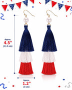Zealmer Womens Real Gold Plated Long American Flag Earrings 4th of July Dangle Earrings Jewelry for Women