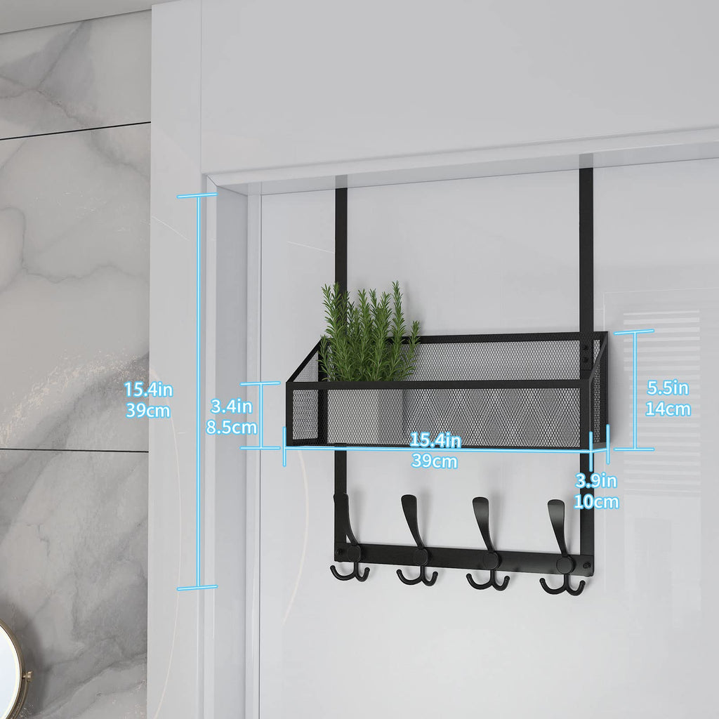Kaiferty Over The Door Hooks Organizer, Coat Rack Over The Door Storage Hanger Towel Rack, Back of Door Storage Organizer for Bathroom,Bedroom,Kitchen,Office (Black, 2-Tier)