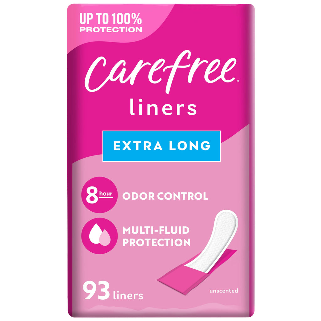 Carefree Panty Liners for Women, Extra Long, Wrapped, Unscented, 93ct | Pantiliners, Carefree, Daily Liners for Women, Light Periods and Leaks, 8-Hour Odor Control | 93ct (Packaging May Vary)